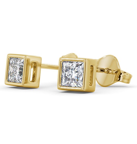 Princess Diamond Bezel Stud Earrings 9K Yellow Gold - Selda ERG136_YG_THUMB1