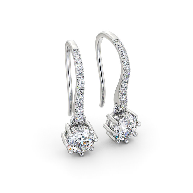 Drop Round Diamond Earrings 18K White Gold - Lorenza ERG139_WG_FLAT