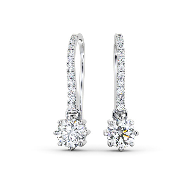 Drop Round Diamond Earrings 18K White Gold - Lorenza ERG139_WG_UP