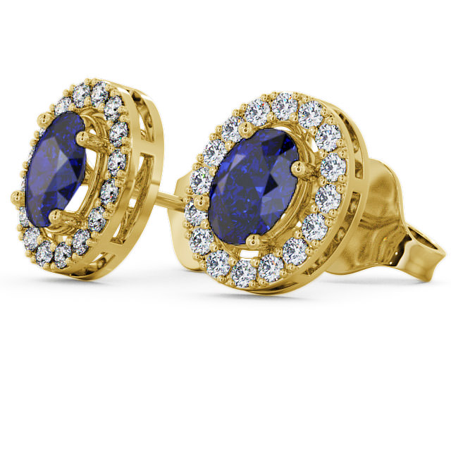 Halo Blue Sapphire and Diamond 1.62ct Earrings 18K Yellow Gold - Eyam ERG17GEM_YG_BS_THUMB1