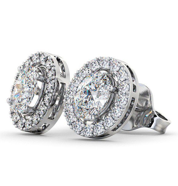 Halo Oval Diamond Earrings 18K White Gold - Eyam ERG17_WG_THUMB1
