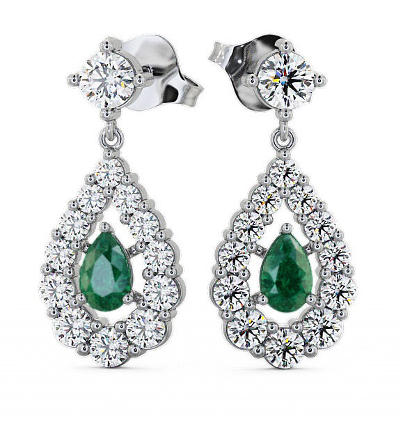  Drop Style Emerald and Diamond 1.78ct Earrings 18K White Gold - Gulviel ERG18GEM_WG_EM_THUMB2 