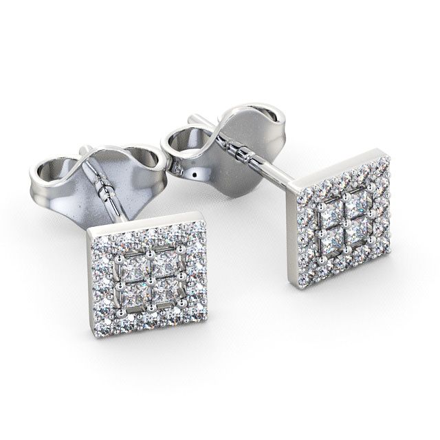 Cluster Diamond Earrings 18K White Gold - Caledon ERG26_WG_FLAT