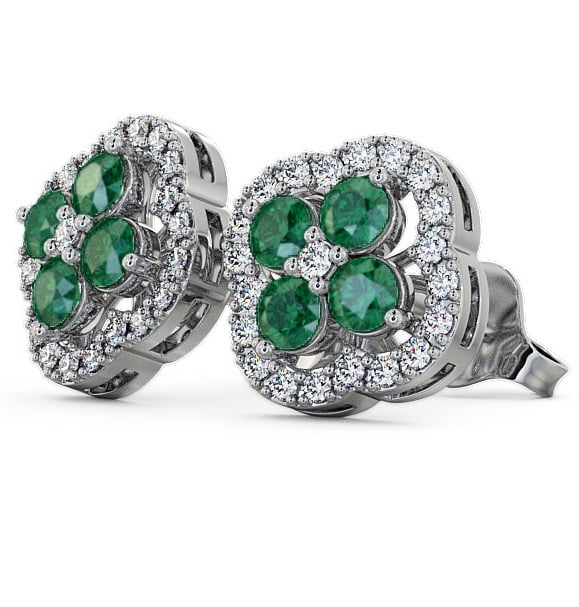 Cluster Emerald and Diamond 1.30ct Earrings 18K White Gold - Pendle ERG27GEM_WG_EM_THUMB1