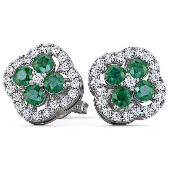 Cluster Emerald and Diamond 1.30ct Earrings 9K White Gold - Pendle ERG27GEM_WG_EM_THUMB2 