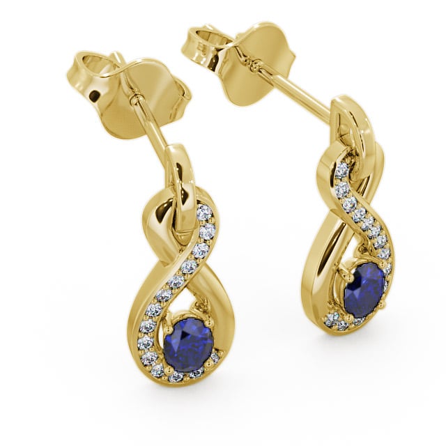 Drop Style Blue Sapphire and Diamond 0.81ct Earrings 18K Yellow Gold - Dunslea ERG36GEM_YG_BS_FLAT