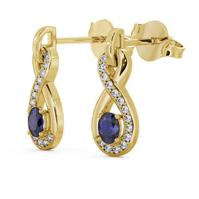 Drop Style Blue Sapphire and Diamond 0.81ct Earrings 18K Yellow Gold - Dunslea ERG36GEM_YG_BS_SIDE