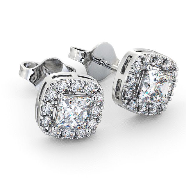 Halo Princess Diamond Earrings 18K White Gold - Bethania ERG3_WG_FLAT