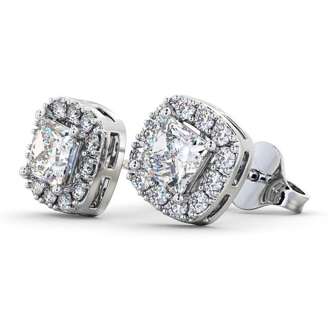 Halo Princess Diamond Earrings 18K White Gold - Bethania ERG3_WG_SIDE