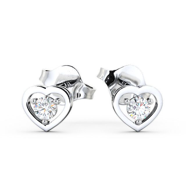 Heart Shaped Round Diamond Stud Earrings 18K White Gold - Hilsea ERG48_WG_UP