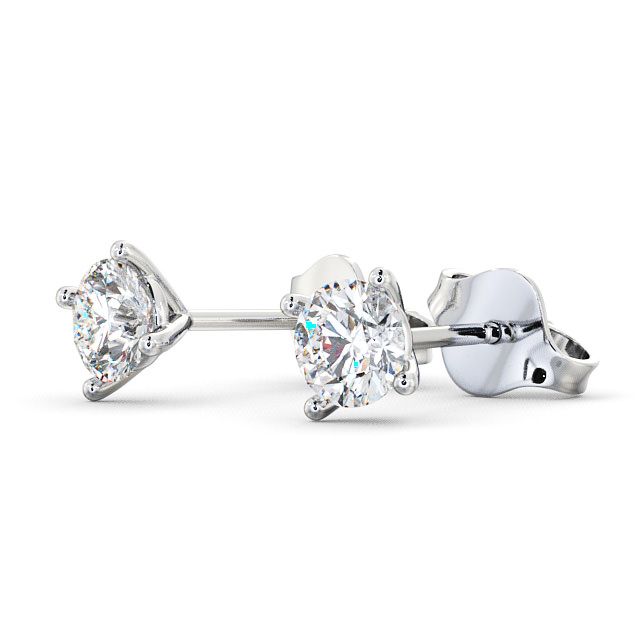 Round Diamond Four Claw Stud Earrings 18K White Gold - Lopen ERG69_WG_SIDE