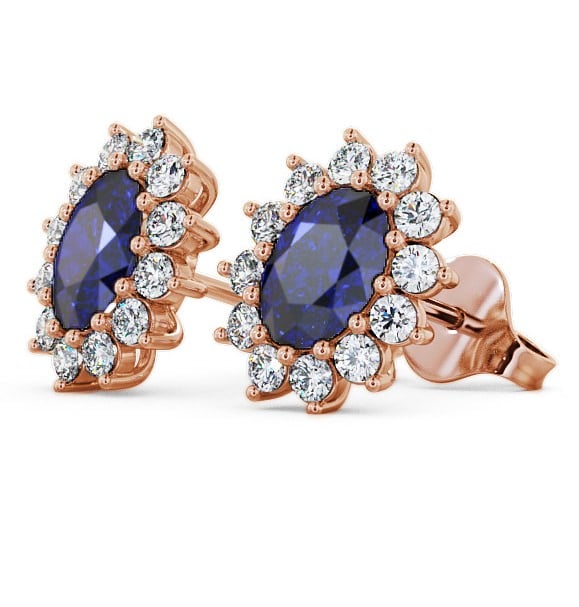  Cluster Blue Sapphire and Diamond 1.60ct Earrings 9K Rose Gold - Moselle ERG6GEM_RG_BS_THUMB1 