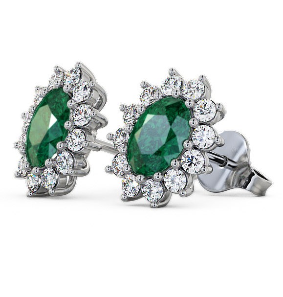  Cluster Emerald and Diamond 1.44ct Earrings 9K White Gold - Moselle ERG6GEM_WG_EM_THUMB1 