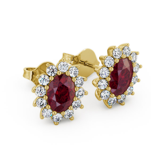 Cluster Ruby and Diamond 1.60ct Earrings 18K Yellow Gold - Moselle ERG6GEM_YG_RU_FLAT