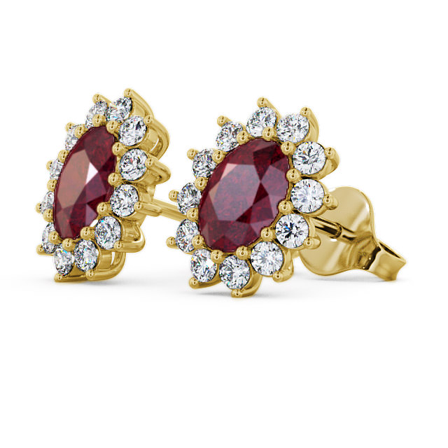 Cluster Ruby and Diamond 1.60ct Earrings 18K Yellow Gold - Moselle ERG6GEM_YG_RU_SIDE