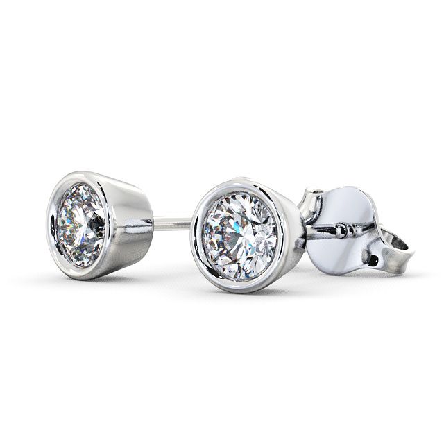 Round Diamond Bezel Stud Earrings 18K White Gold - Orrell ERG74_WG_SIDE