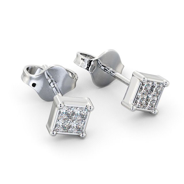 Princess Diamond Stud Earrings 18K White Gold - Simene ERG7_WG_FLAT