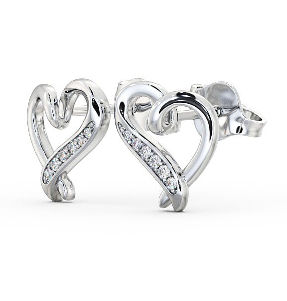 Heart Style Round Diamond Earrings 18K White Gold - Ella ERG80_WG_THUMB1