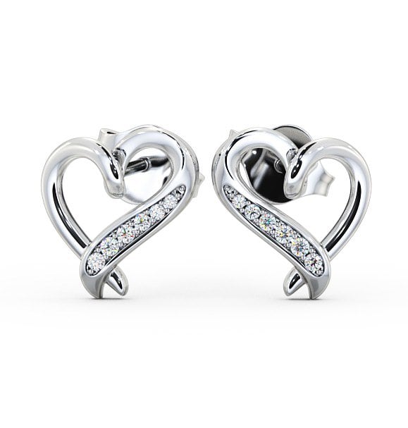  Heart Style Round Diamond Earrings 9K White Gold - Ella ERG80_WG_THUMB2 