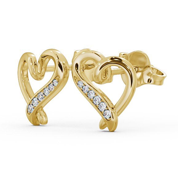 Heart Style Round Diamond Earrings 18K Yellow Gold - Ella ERG80_YG_THUMB1