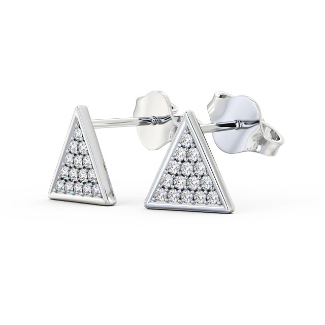 Triangle Style Round Diamond Earrings 18K White Gold - Delfine ERG82_WG_SIDE
