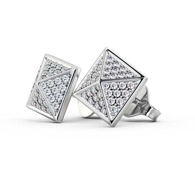 Pyramid Style Round Diamond Earrings 18K White Gold - Belize ERG83_WG_SIDE