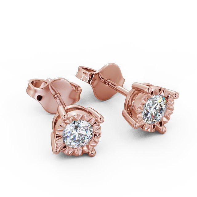 Round Diamond Bezel Stud Earrings 18K Rose Gold - Aurora ERG84_RG_FLAT