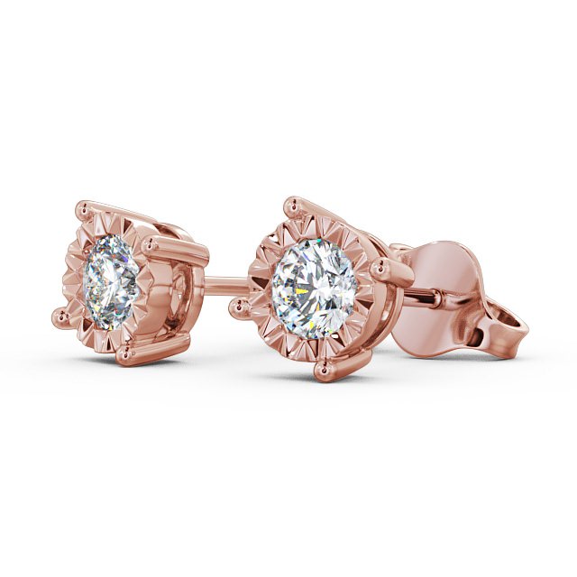 Round Diamond Bezel Stud Earrings 18K Rose Gold - Aurora ERG84_RG_SIDE