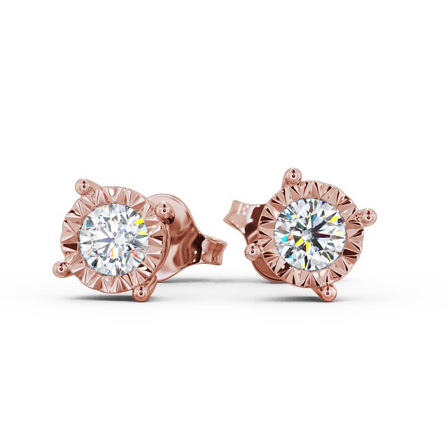 Round Diamond Bezel Stud Earrings 18K Rose Gold - Aurora ERG84_RG_UP