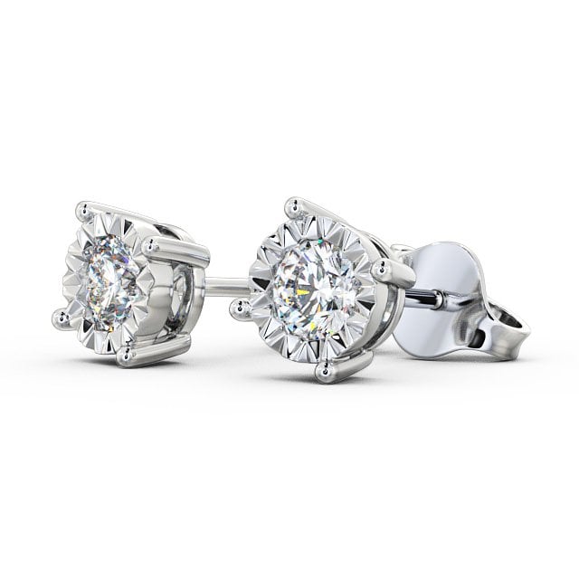 Round Diamond Bezel Stud Earrings 18K White Gold - Aurora ERG84_WG_SIDE
