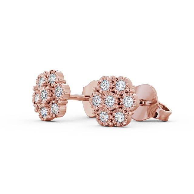 Cluster Round Diamond Earrings 9K Rose Gold - Cesara ERG85_RG_SIDE