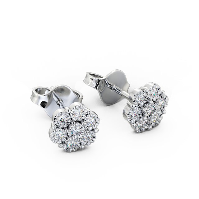 Cluster Round Diamond Earrings 18K White Gold - Cesara ERG85_WG_FLAT