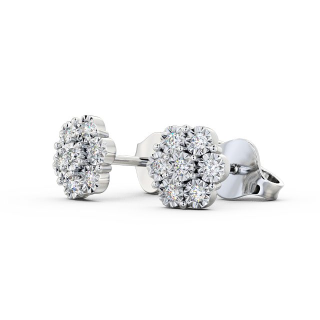 Cluster Round Diamond Earrings 18K White Gold - Cesara ERG85_WG_SIDE