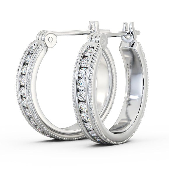  Vintage Hoop Round Diamond Earrings 18K White Gold - Darice ERG86_WG_THUMB1 