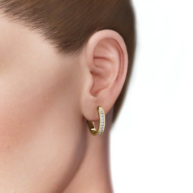 Vintage Hoop Round Diamond Earrings 9K Yellow Gold - Darice ERG86_YG_EAR