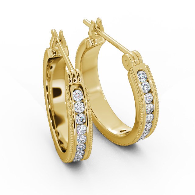 Vintage Hoop Round Diamond Earrings 9K Yellow Gold - Darice ERG86_YG_FLAT