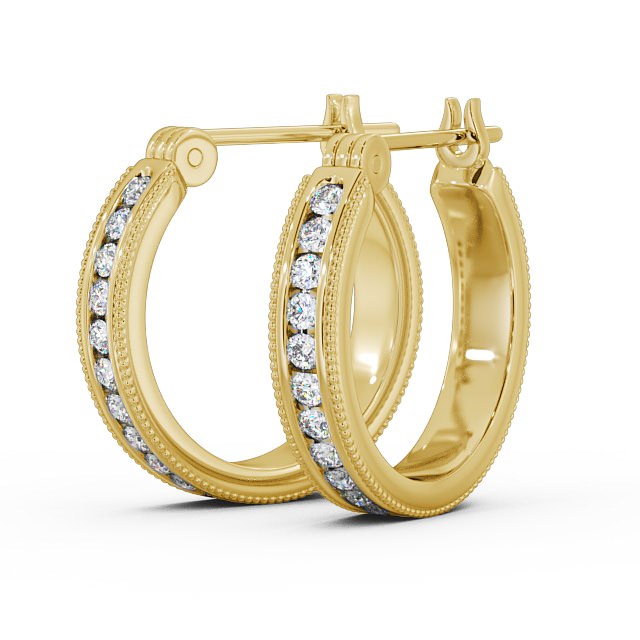 Vintage Hoop Round Diamond Earrings 9K Yellow Gold - Darice ERG86_YG_SIDE