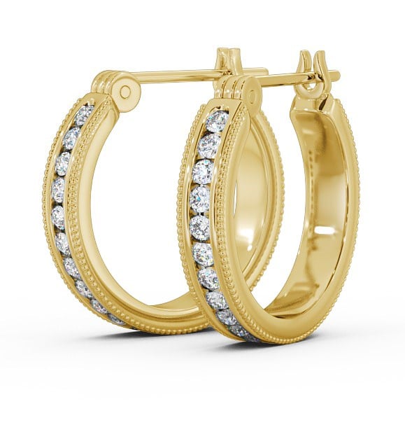 Vintage Hoop Round Diamond Earrings 9K Yellow Gold - Darice ERG86_YG_THUMB1