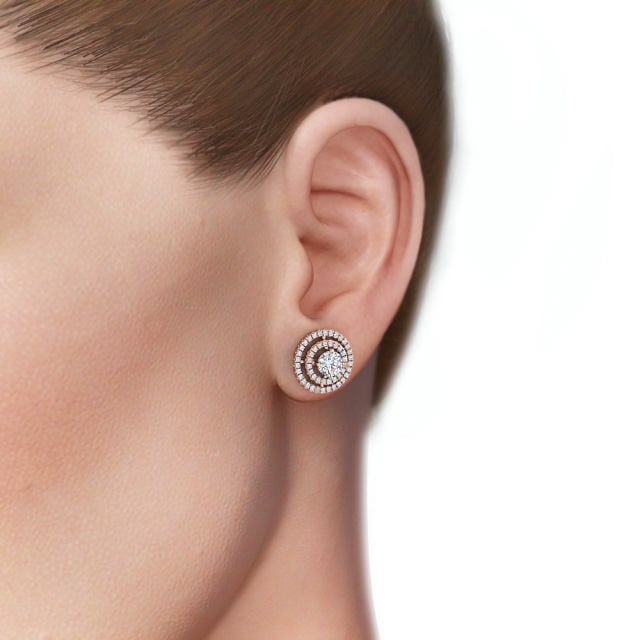 Halo Style Round Diamond Earrings 18K Rose Gold - Flavia ERG87_RG_EAR