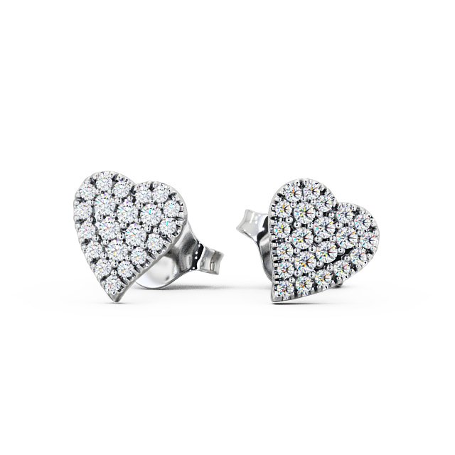 Heart Style Round Diamond Earrings 18K White Gold - Mira ERG88_WG_UP