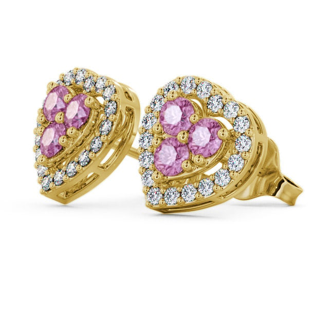Halo Pink Sapphire and Diamond 1.26ct Earrings 18K Yellow Gold - Tulla ERG8GEM_YG_PS_SIDE