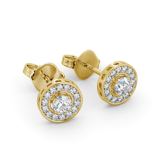 Halo Round Diamond Earrings 9K Yellow Gold - Minerva ERG91_YG_FLAT