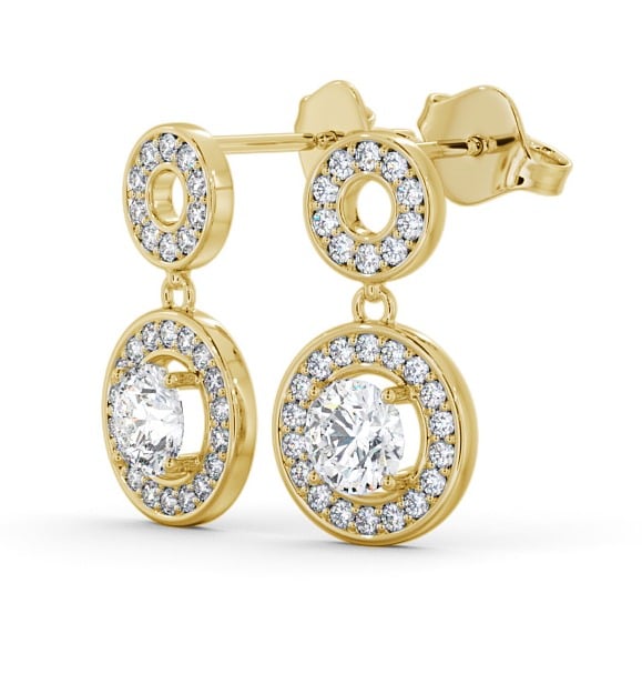  Drop Halo Round Diamond Earrings 18K Yellow Gold - Clairette ERG93_YG_THUMB1 