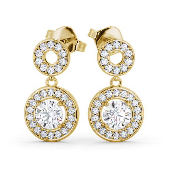  Drop Halo Round Diamond Earrings 18K Yellow Gold - Clairette ERG93_YG_THUMB2 