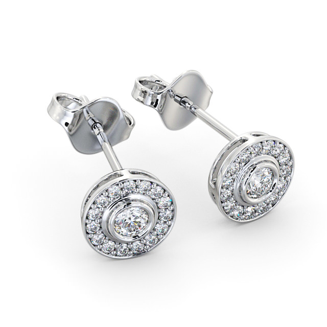 Halo Round Diamond Earrings 9K White Gold - Odette ERG95_WG_FLAT