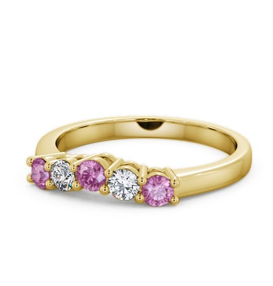  Five Stone Pink Sapphire and Diamond 0.59ct Ring 9K Yellow Gold - Callaly FV16GEM_YG_PS_THUMB2 