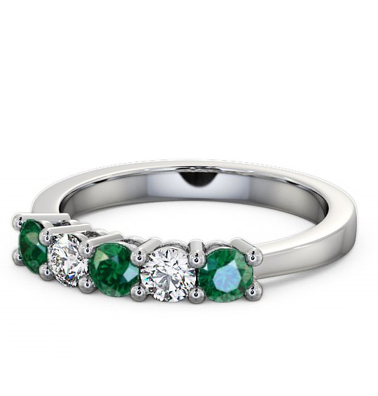  Five Stone Emerald and Diamond 0.66ct Ring 9K White Gold - Ailsworth FV1GEM_WG_EM_THUMB2 