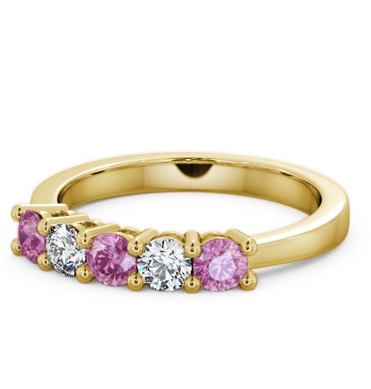  Five Stone Pink Sapphire and Diamond 0.75ct Ring 9K Yellow Gold - Ailsworth FV1GEM_YG_PS_THUMB2 