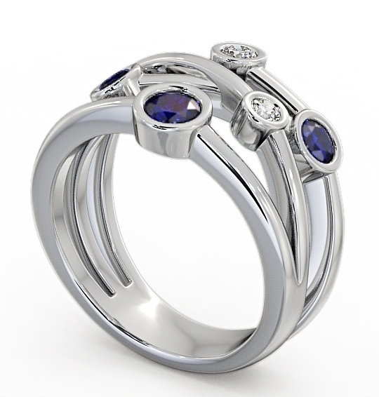 Five Stone Blue Sapphire and Diamond 0.82ct Ring Palladium - Jericho FV20GEM_WG_BS_THUMB1