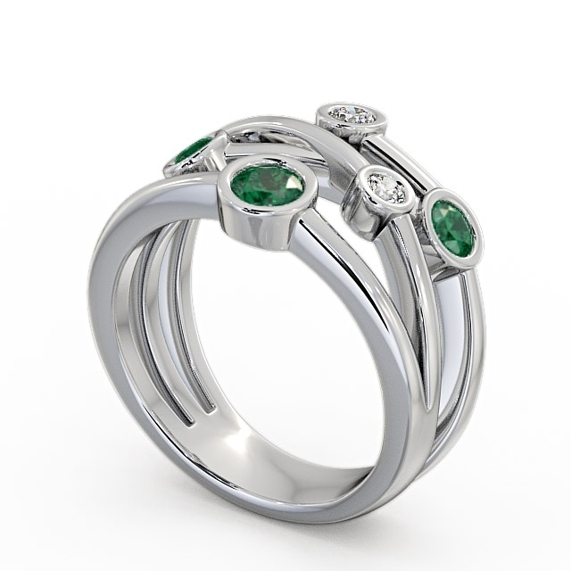 Five Stone Emerald and Diamond 0.69ct Ring 18K White Gold - Jericho FV20GEM_WG_EM_SIDE